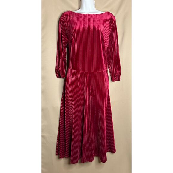 Unique Vintage Garnet Red Ribbed Velvet Swing Dress 1X NWOT - Picture 2 of 6